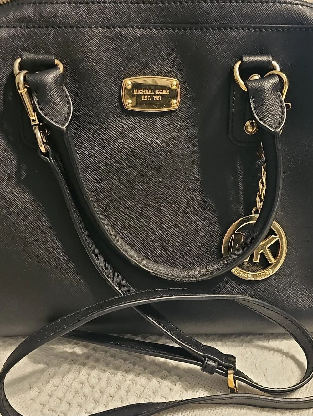 Michael Kors Black Leather Satchel with Gold Accents